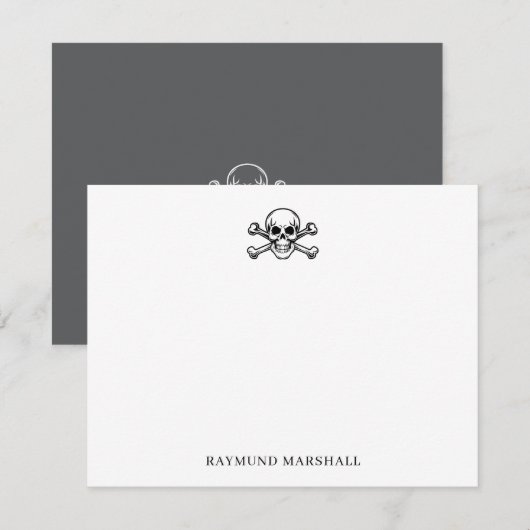 Custom Gothic Stationery Skull & Crossbones ノートカード (正面/裏面)