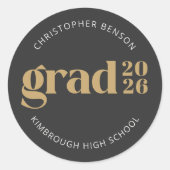 Custom Grad 2026 Charcoal Gold Graduation Seals ラウンドシール (正面)