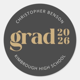 Custom Grad 2026 Charcoal Gold Graduation Seals ラウンドシール