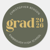 Custom Grad 2026 Olive Green Gold Graduation Seals ラウンドシール (正面)