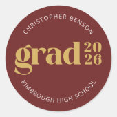 Custom Grad 2026 Red Gold Graduation Seals ラウンドシール (正面)