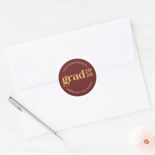 Custom Grad 2026 Red Gold Graduation Seals ラウンドシール (封筒)