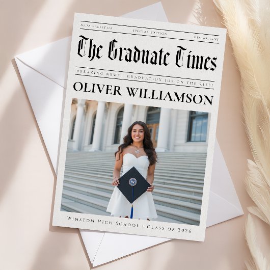 Custom Graduate Photo Collage Newspaper Graduation 案内状