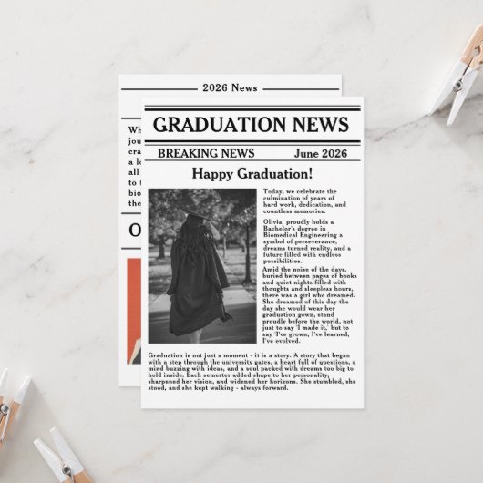 Custom Graduation Newspaper Academic Major Edition 招待状 (正面/裏面インサイチュ)