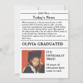 Custom Graduation Newspaper Academic Major Edition 招待状 (裏面)