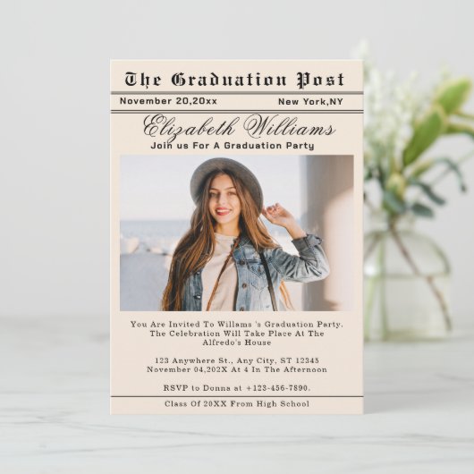 Custom  Graduation Newspaper Unique Photo 招待状 (スタンド正面)