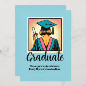 Custom Graduation Party Pop Art 招待状 (正面/裏面)