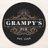 Custom Grampy's Pub Home Bar Year Established ラウンドペーパーコースター (正面)