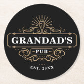 Custom Grandad's Pub Home Bar Year Established ラウンドペーパーコースター (正面)