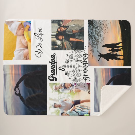 Custom Grandkids Pictures & Names Cozy Throw シェルパブランケット (正面(横))