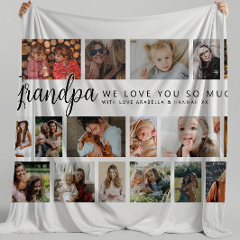 Custom Grandpa 18 Photo Collage フリースブランケット