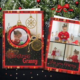 Custom Granny Christmas Photo Card | Red Plaid シーズンカード