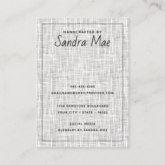 Custom Gray White Linen Look Jewelry Display Card 名刺 (裏面)