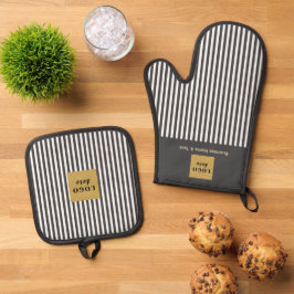 Custom Gray & White Stripe 鍋つかみ&鍋敷きセット