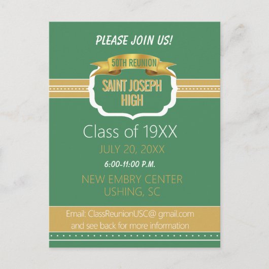Custom Green 50th Class Reunion Invite ポストカード (正面)