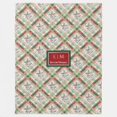 Custom green and red watercolor tartan gift throw フリースブランケット (正面)