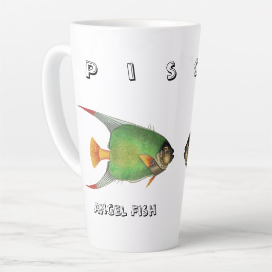 Custom Green Angel Fish Pisces Astrological Sign カフェラテマグ (左アングル)
