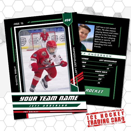 Custom Green & Black Ice Hockey Player Card コーリングカード