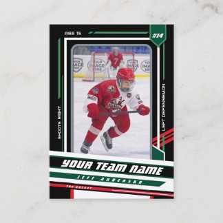 Custom Green & Black Ice Hockey Player Card コーリングカード
