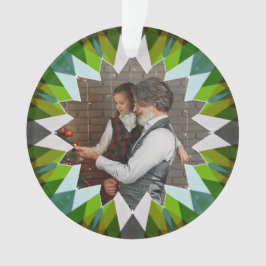 Custom Green Christmas Star Family Photo Gift Tree オーナメント