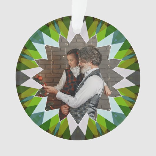 Custom Green Christmas Star Family Photo Gift Tree オーナメント (正面)