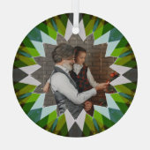 Custom Green Christmas Star Family Photo Gift Tree ガラスオーナメント (裏面)