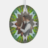 Custom Green Christmas Star Family Photo Gift Tree ガラスオーナメント (正面右)