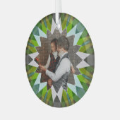 Custom Green Christmas Star Family Photo Gift Tree ガラスオーナメント (正面左)