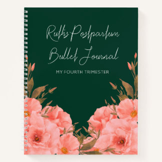 Custom Green Floral Postpartum Journal | New Moms ノートブック