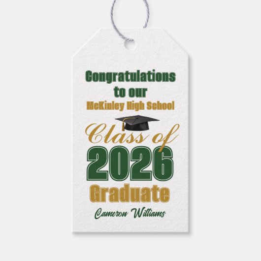 Custom Green Gold Class of 2026 Graduation Party ギフトタグ (正面)