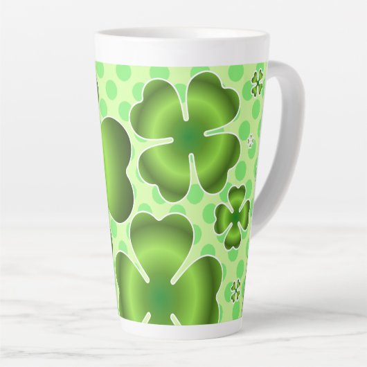 Custom Green Lucky Clover Pattern Gift カフェラテマグ (右アングル)