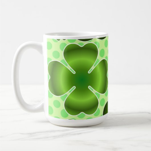 Custom Green Lucky Clover Pattern Gift コーヒーマグカップ (左)