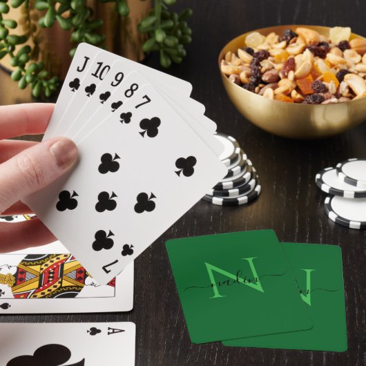 Custom Green Monogram Name Playing Cards  トランプ (インサイチュ)