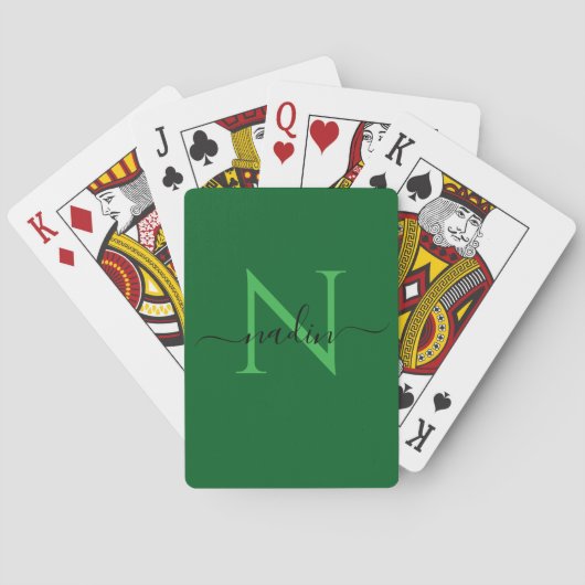 Custom Green Monogram Name Playing Cards  トランプ (裏面)