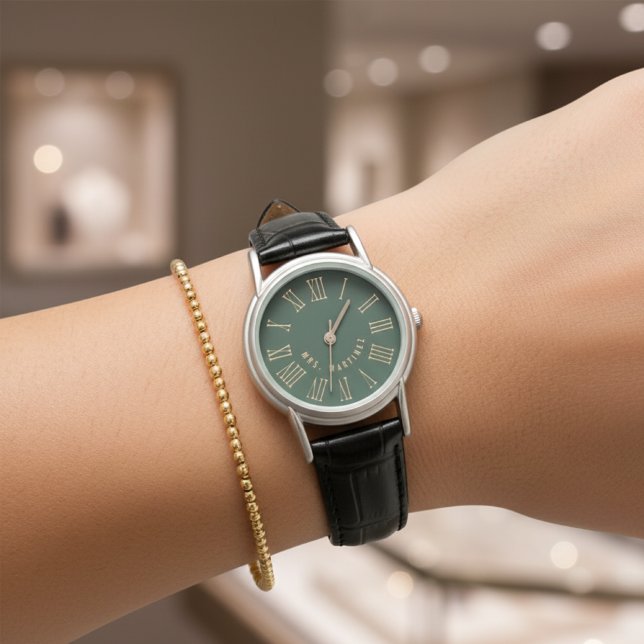 Custom Green Mr & Mrs Wedding Watch for Couples 腕時計 (Custom Mr and Mrs His and Hers Wedding, Newlywed, Husband & Wife Watch Gift for Him or Her)