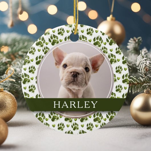 Custom Green Pet Paw Print 2 Photo セラミックオーナメント