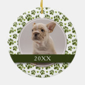 Custom Green Pet Paw Print 2 Photo セラミックオーナメント (裏面)