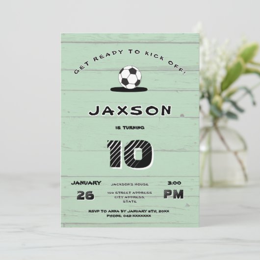 Custom Green Soccer Birthday Invitation 招待状 (スタンド正面)