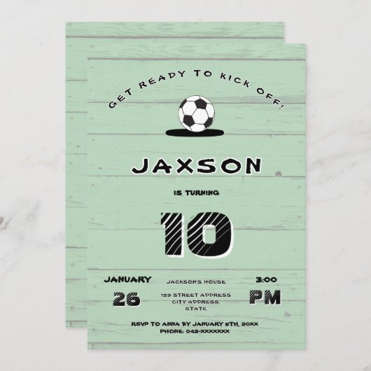Custom Green Soccer Birthday Invitation 招待状 (正面/裏面)