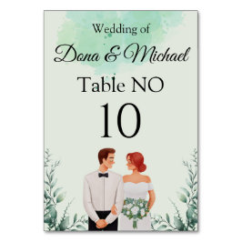 Custom green watercolor flowy wedding テーブルナンバー