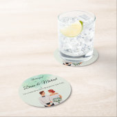 Custom green watercolor flowy wedding ラウンドペーパーコースター (インサイチュ)