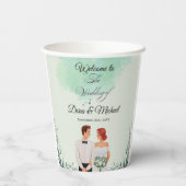 Custom green watercolor flowy wedding 紙コップ (裏面)