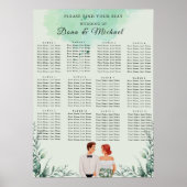 Custom green watercolor wedding seating chart ポスター (正面)