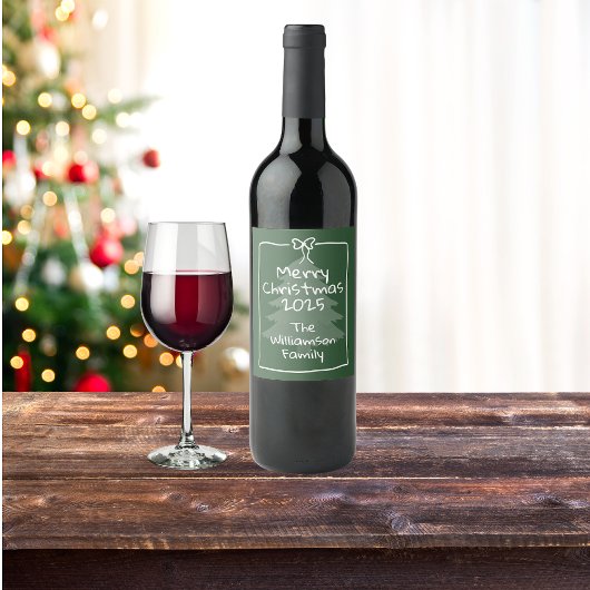 Custom Green Whimsical Doodle Christmas  ワインラベル