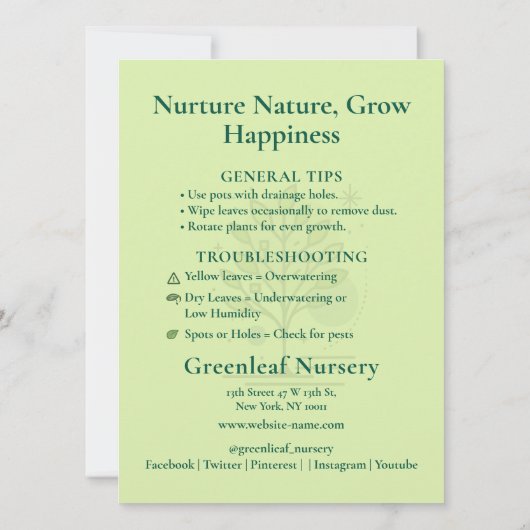 Custom Greenleaf Nursery plant care instruction (裏面)