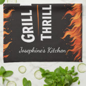 Custom Grill Master Thrill Caster BBQ Fire Dad Nam キッチンタオル (折り畳み)