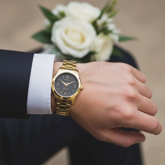 Custom Groom Wedding Gift  Elegant Gold & Charcoal 腕時計