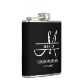 Custom Groomsman Best Man Wedding Monogram Black  フラスク (右)