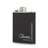 Custom Groomsman Best Man Wedding Monogram Black  フラスク (左)