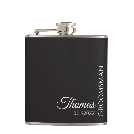 Custom Groomsman Best Man Wedding Monogram Black  フラスク (正面)